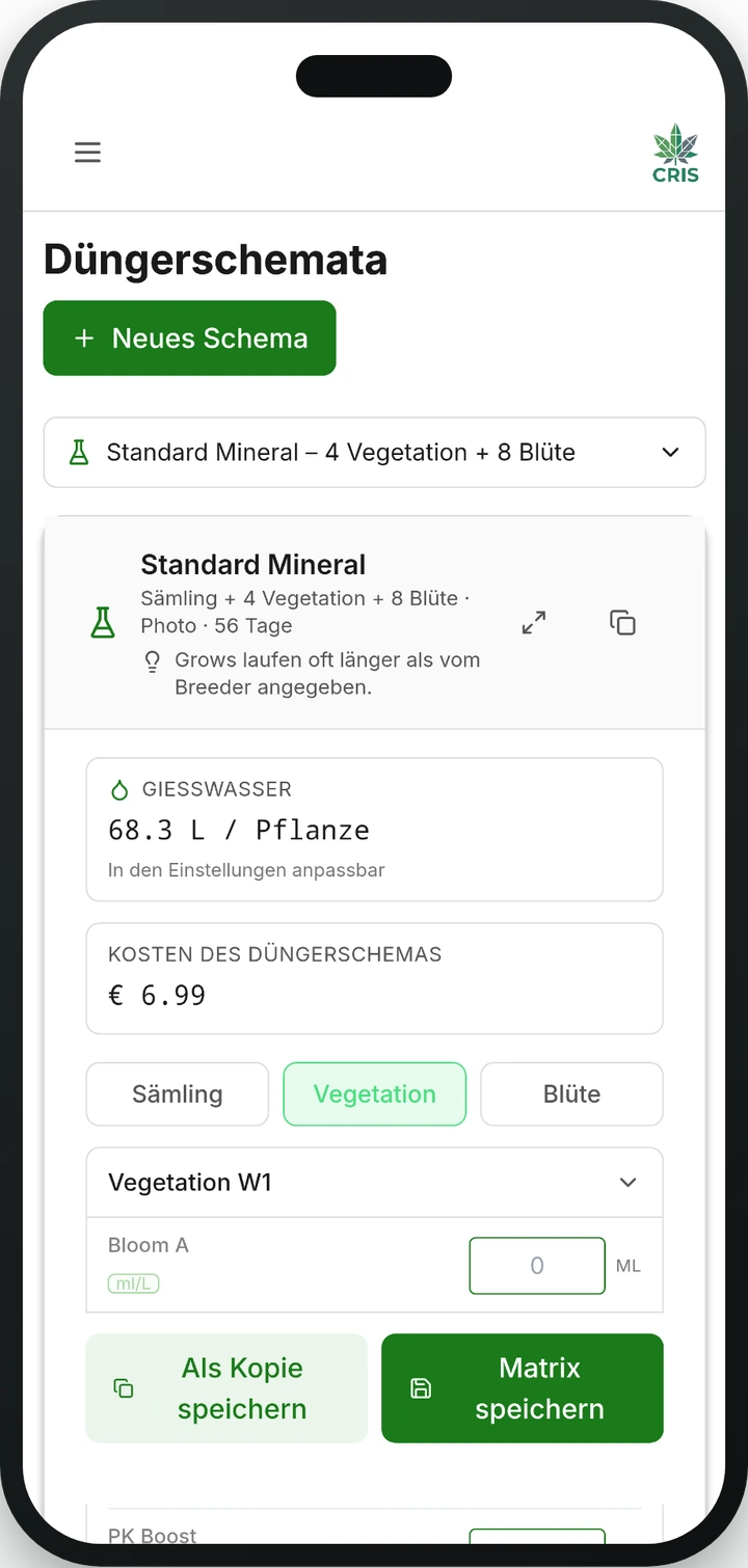 Düngeschema in der CRIS App
