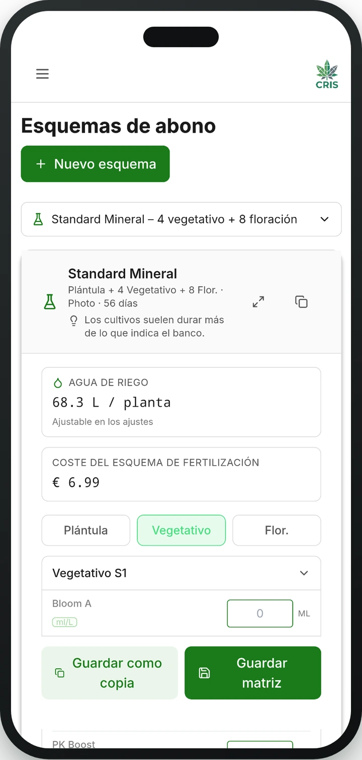 Esquema de abonado en la app CRIS