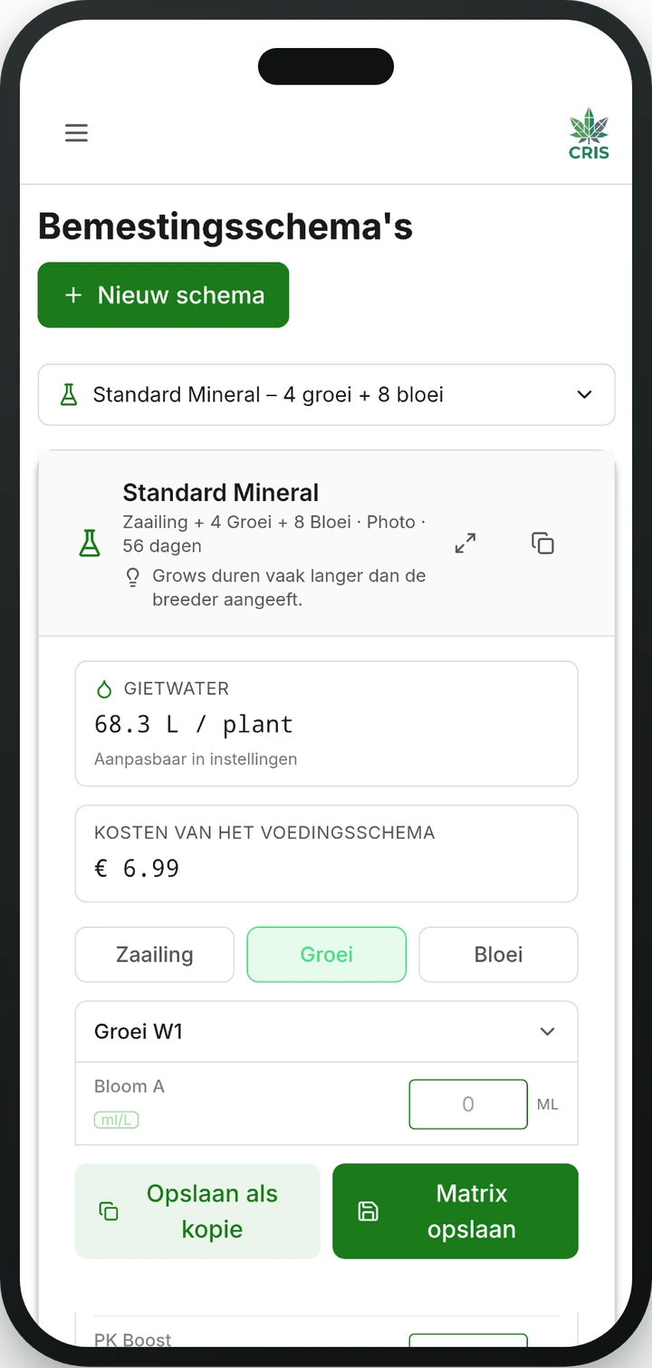 Voedingsschema in de CRIS-app